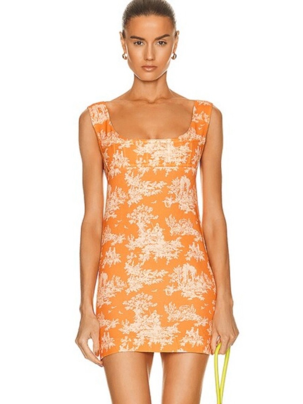 Miaou Viví Orange Cream Toile Print Square Neck Mini Dress SZ XL Feminine EUC